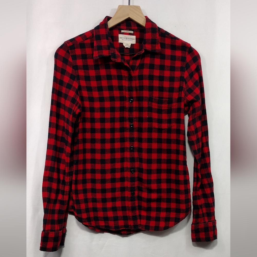 Denim & Supply Ralph Lauren Plaid Tomboy Fit Button Shirt Womens S Red Black 90s - Picture 2 of 8